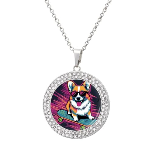 KWQDOZF Personalisierte runde Halskette mit Skateboarding-Corgi-Motiv, Bild, Diamant-Anhänger, personalisierter Erinnerungsschmuck, Geschenk für Männer und Frauen KWQDOZF Personalisierte runde Halskette mit Skateboarding-Corgi-Motiv, Bild, Diamant-Anhänger, personalisierter Erinnerungsschmuck, Geschenk für Männer und Frauen von KWQDOZF