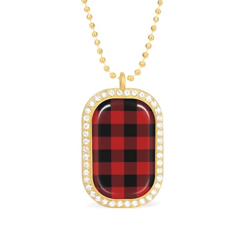 KWQDOZF Schottische rot karierte Halskette mit schwarzem Twill-Anhänger für Damen, modischer quadratischer Goldsplitter-Kette mit Diamant-Lünette KWQDOZF Schottische rot karierte Halskette mit schwarzem Twill-Anhänger für Damen, modischer quadratischer Goldsplitter-Kette mit Diamant-Lünette von KWQDOZF