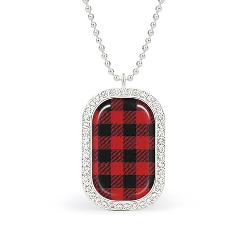 KWQDOZF Schottische rot karierte Halskette mit schwarzem Twill-Anhänger für Damen, modischer quadratischer Goldsplitter-Kette mit Diamant-Lünette KWQDOZF Schottische rot karierte Halskette mit schwarzem Twill-Anhänger für Damen, modischer quadratischer Goldsplitter-Kette mit Diamant-Lünette von KWQDOZF