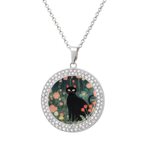 KWQDOZF Schwarze Katze in Blumen, personalisierte runde Halskette mit Bild-Diamant-Anhänger, personalisierter Erinnerungsschmuck, Geschenk für Männer und Frauen KWQDOZF Schwarze Katze in Blumen, personalisierte runde Halskette mit Bild-Diamant-Anhänger, personalisierter Erinnerungsschmuck, Geschenk für Männer und Frauen von KWQDOZF