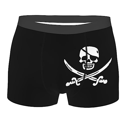 KWQDOZF Schwarzer Piraten-Schädel mit gekreuztem Knochen Herren-Boxershorts Bequeme Boxershorts feuchtigkeitsableitende Unterwäsche für Männer von KWQDOZF