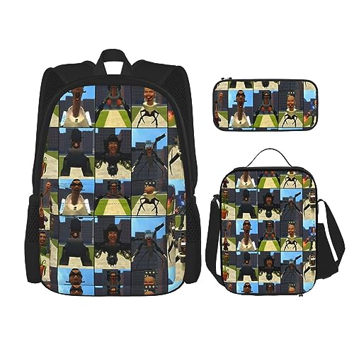 KWQDOZF Skibidi Toilet School Backpack Set Teens Girls Boys Kids School Bags Bookbag with Lunch Bag Pencil Pouch Casual Daypack von KWQDOZF