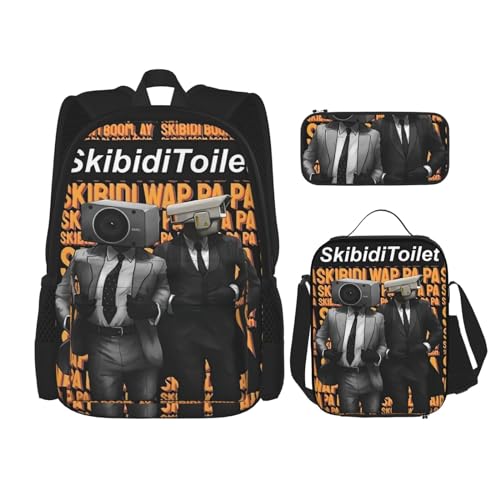 KWQDOZF Skibidi Toilet School Backpack Set Teens Girls Boys Kids School Bags Bookbag with Lunch Bag Pencil Pouch Casual Daypack von KWQDOZF