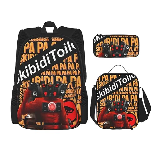 KWQDOZF Skibidi Toilet School Backpack Set Teens Girls Boys Kids School Bags Bookbag with Lunch Bag Pencil Pouch Casual Daypack von KWQDOZF