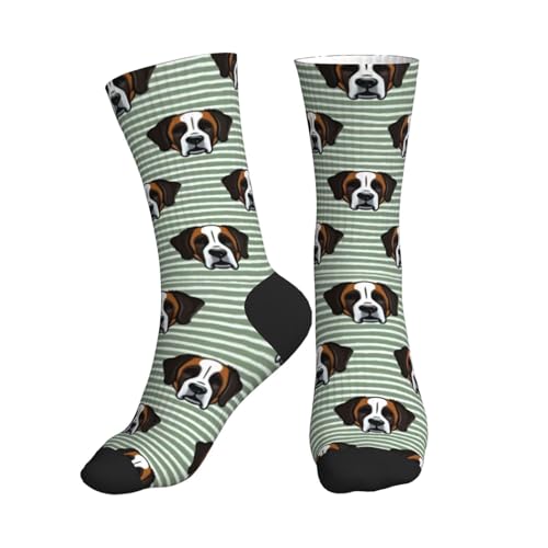 KWQDOZF Socken mit Bernhardiner-Hund auf Salbei-Streifen, mittellange Sportsocken für Sport und den Alltag für Damen und Herren von KWQDOZF