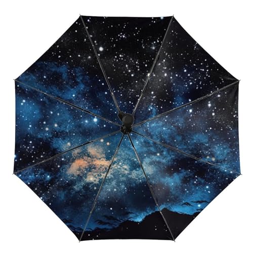 KWQDOZF Sternenhimmel-Regenschirm, Winddichter TravelGalaxy-Regenschirm, Automatisch Zusammenklappbarer Regenschirm, Leichter Tragbarer Starker Winddichter Regenschirm von KWQDOZF