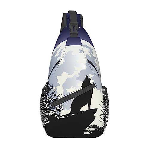 KWQDOZF Sternenhimmel Vollmond Wolf Brust Crossbody Mehrzweck Sling Rucksack Premium Daypack KWQDOZF Sternenhimmel Vollmond Wolf Brust Crossbody Mehrzweck Sling Rucksack Premium Daypack von KWQDOZF