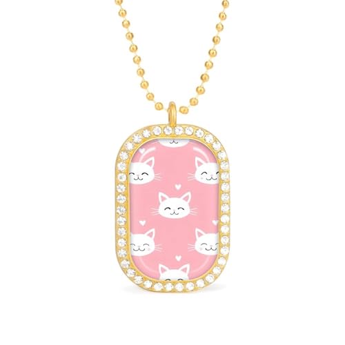 KWQDOZF Süße Halskette mit Katzengesicht-Anhänger für Damen, modisch, quadratisch, Gold/Splitterkette, Diamant-Lünette von KWQDOZF