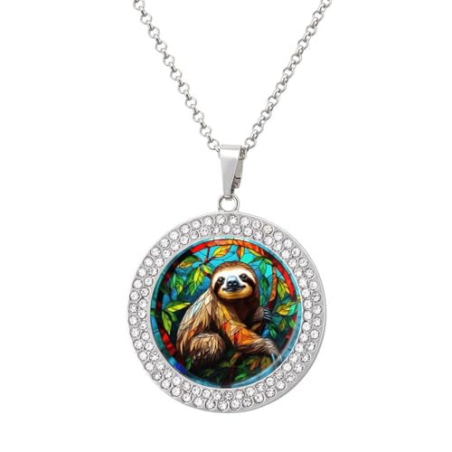 KWQDOZF Süßes Faultier, personalisierte runde Halskette mit Bild, Diamant-Anhänger, personalisierter Erinnerungsschmuck, Geschenk für Männer und Frauen KWQDOZF Süßes Faultier, personalisierte runde Halskette mit Bild, Diamant-Anhänger, personalisierter Erinnerungsschmuck, Geschenk für Männer und Frauen von KWQDOZF