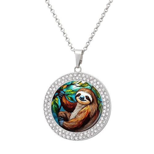 KWQDOZF Süßes Faultier auf Baum, personalisierte runde Halskette mit Bild-Diamant-Anhänger, personalisierter Erinnerungsschmuck, Geschenk für Männer und Frauen KWQDOZF Süßes Faultier auf Baum, personalisierte runde Halskette mit Bild-Diamant-Anhänger, personalisierter Erinnerungsschmuck, Geschenk für Männer und Frauen von KWQDOZF