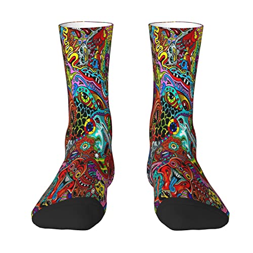 KWQDOZF Trippy Acid Trip Psychedelic Hautfreundliche, feuchtigkeitsabsorbierende und pillingfreie Sockenkopf-Hit-schwarze, atmungsaktive Stretch-Socken für Erwachsene von KWQDOZF