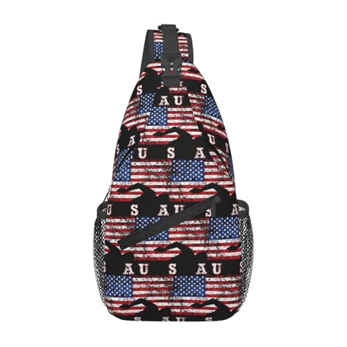 KWQDOZF Verstellbarer Sling-Rucksack des Schwimmteams mit amerikanischer Flagge – Lässige Umhängetasche für Reisen, Fitnessstudio und den täglichen Gebrauch von KWQDOZF