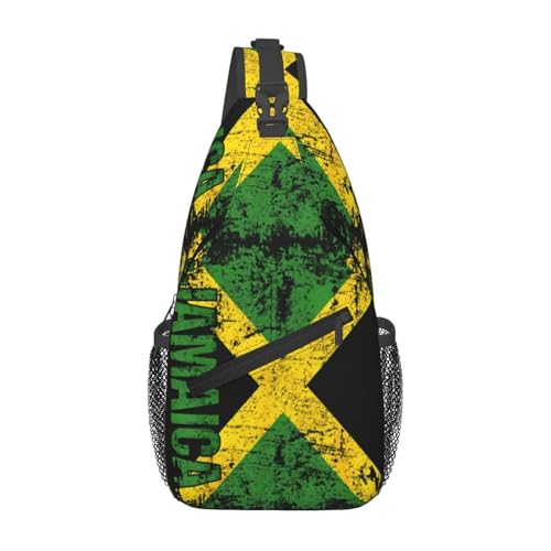 KWQDOZF Verstellbarer Sling-Rucksack mit Löwenkopf und jamaikanischer Flagge – Lässige Umhängetasche für Reisen, Fitnessstudio und den täglichen Gebrauch von KWQDOZF
