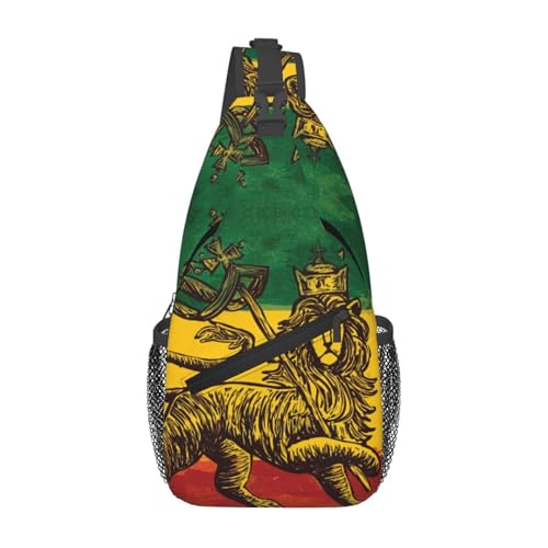 KWQDOZF Verstellbarer Sling-Rucksack mit jamaikanischer Flagge, Rasta, Reggae, Judah, Löwe – lässige Umhängetasche für Reisen, Fitnessstudio und den täglichen Gebrauch von KWQDOZF