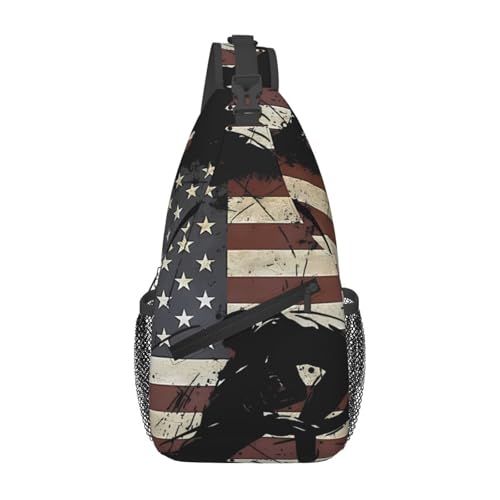 KWQDOZF Vintage Wrestling Wrestle Wrestler Amerikanische Flagge Sling-Rucksack – Lässige Umhängetasche für Reisen, Wandern und den täglichen Gebrauch von KWQDOZF