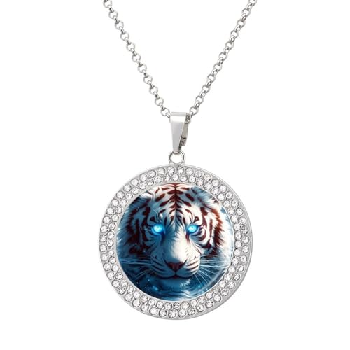 KWQDOZF Weißer Tiger, blaue Augen, personalisierte runde Halskette mit Bild, Diamant-Anhänger, personalisierter Erinnerungsschmuck, Geschenk für Männer und Frauen KWQDOZF Weißer Tiger, blaue Augen, personalisierte runde Halskette mit Bild, Diamant-Anhänger, personalisierter Erinnerungsschmuck, Geschenk für Männer und Frauen von KWQDOZF