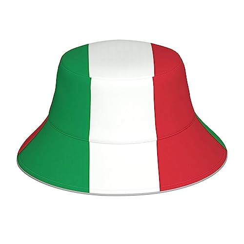 KWQDOZF Wendbarer Fischerhut mit Italien-Flaggenmuster – Unisex-Schutz-Kopfbedeckung für Camping und Outdoor-Aktivitäten von KWQDOZF