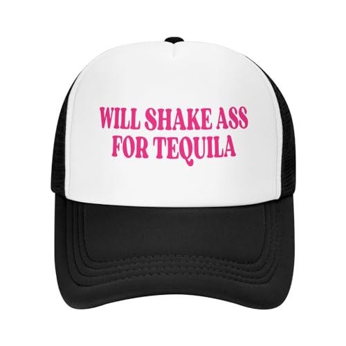 KWQDOZF Will Shake-Ass for Tequila Mesh Cap Herren Damen Baseball Cap Lustige Trucker Mütze von KWQDOZF