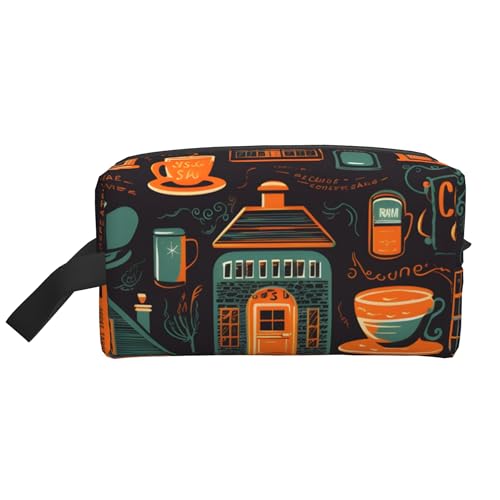 Kaffeehaus-Kosmetiktasche für Damen, Vintage-Make-up-Tasche, tragbare Toiletten-Organizer-Tasche, Reisezubehör, Geschenk von KWQDOZF
