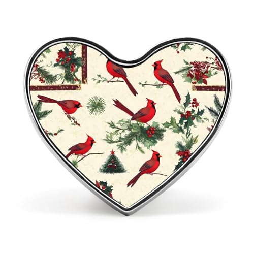 Kardinalvögel, Weihnachts-Stechpalmen-Brosche, niedliches Anstecker, Metall, herzförmige Anstecknadeln für Männer und Frauen, Kleidung, Taschen, Hüte, Schmuck, Accessoires von KWQDOZF