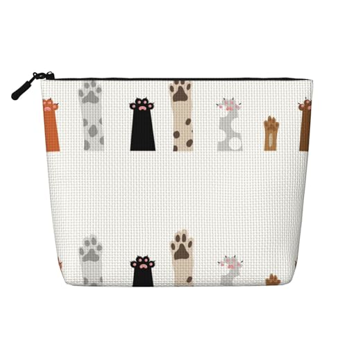 Katzenpfote, große Kapazität, Reise-Make-up-Tasche für Damen, wasserdichte, einlagige, tragbare Kosmetiktasche aus Hanfimitat mit Reißverschluss, Kosmetik-Organizer-Tasche von KWQDOZF