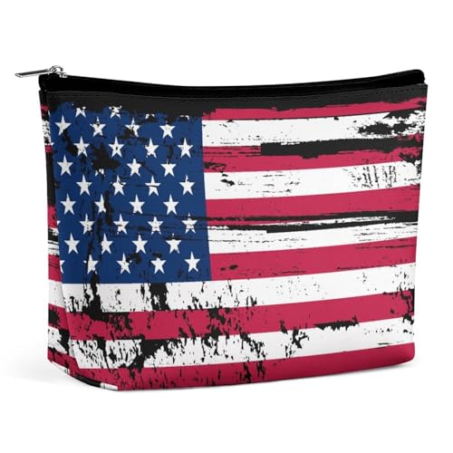 Kleine Make-up-Tasche für Damen, Reisekosmetiktasche aus PU-Leder, Wasserabweisende Kulturtasche, tragbare Aufbewahrungstasche für Accessoires, USA-Flagge, Grunge, alte amerikanische Flagge Kleine Make-up-Tasche für Damen, Reisekosmetiktasche aus PU-Leder, Wasserabweisende Kulturtasche, tragbare Aufbewahrungstasche für Accessoires, USA-Flagge, Grunge, alte amerikanische Flagge von KWQDOZF