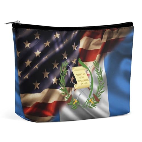 Kombinierte Kosmetiktasche mit Guatemala- und USA-Flagge, tragbare Reise-Make-up-Tasche, Kulturbeutel mit großer Kapazität, Aufbewahrungstaschen für Damen, 3 von KWQDOZF