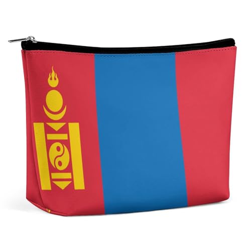 Kompakte Kosmetiktasche mit mongolischer Flagge, leichte Reise-Make-up-Tasche, wasserdichter Kulturbeutel-Organizer von KWQDOZF