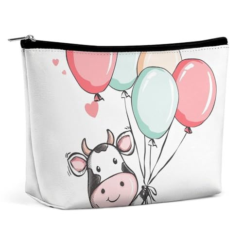 Kosmetiktasche, Make-up-Taschen für Damen, tragbare Make-up-Tasche, Ballon- und Kuh-Make-up-Etui, Reise-Kulturtasche für Reisezubehör von KWQDOZF