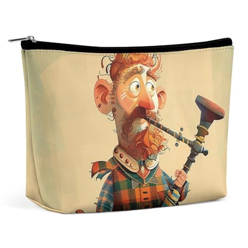 Kosmetiktasche, Make-up-Taschen für Damen, tragbare Make-up-Tasche, Cartoon-Motiv, schottischer Dudelsack, Make-up-Etui, Reise-Kulturtasche für Reisezubehör von KWQDOZF