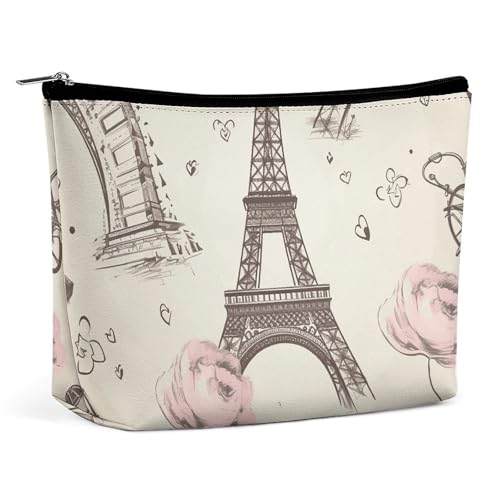 Kosmetiktasche, Make-up-Taschen für Damen, tragbare Make-up-Tasche, Eiffelturm-Make-up-Etui, Reise-Kulturtasche für Reisezubehör von KWQDOZF