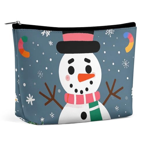 Kosmetiktasche, Make-up-Taschen für Damen, tragbare Make-up-Tasche, Frohe Weihnachten, süßer Schneemann, Make-up-Etui, Reise-Kulturtasche für Reisezubehör von KWQDOZF