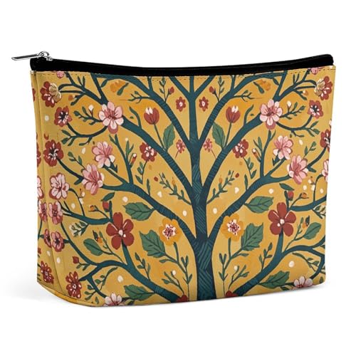 Kosmetiktasche, Make-up-Taschen für Damen, tragbare Make-up-Tasche, Gelb-Orange, Lebensbaum, Make-up-Etui, Reise-Kulturtasche für Reisezubehör Kosmetiktasche, Make-up-Taschen für Damen, tragbare Make-up-Tasche, Gelb-Orange, Lebensbaum, Make-up-Etui, Reise-Kulturtasche für Reisezubehör von KWQDOZF