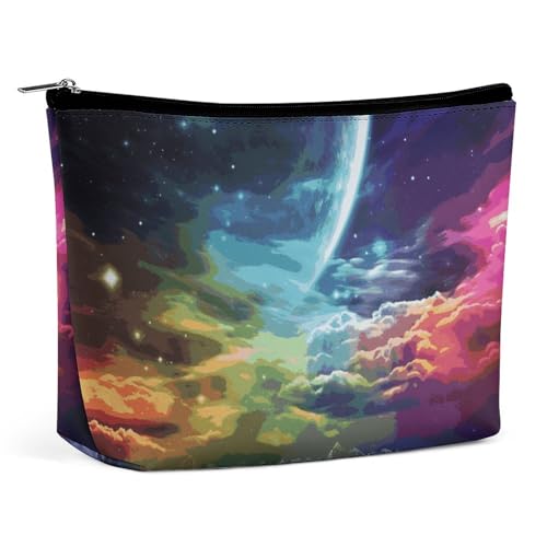 Kosmetiktasche, Make-up-Taschen für Damen, tragbare Make-up-Tasche, Regenbogenhimmel und Mond, Make-up-Etui, Reise-Kulturtasche für Reisezubehör von KWQDOZF