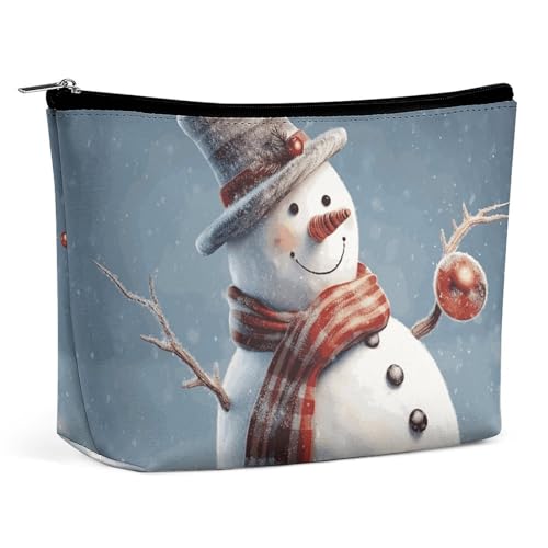 Kosmetiktasche, Make-up-Taschen für Damen, tragbare Make-up-Tasche, lustiger Weihnachts-Schneemann-Make-up-Koffer, Reise-Kulturtasche für Reisezubehör von KWQDOZF