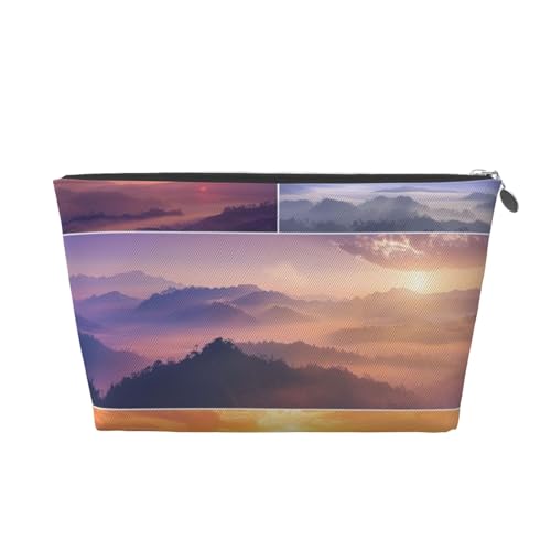 Kosmetiktasche für Damen mit schönem Himmelslandschafts-Print, große Kapazität, Reise-Make-up-Tasche aus Leder, wasserdicht, Kulturbeutel, Rasierbeutel, Geldbörse von KWQDOZF