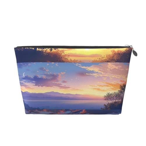 Kosmetiktasche für Damen mit schönem Himmelslandschafts-Print, große Kapazität, Reise-Make-up-Tasche aus Leder, wasserdicht, Kulturbeutel, Rasierbeutel, Geldbörse von KWQDOZF