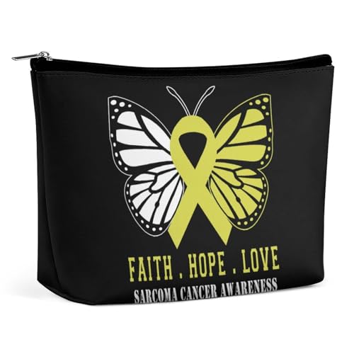 Kosmetiktasche mit Aufschrift „Butterfly Sarcoma Cancer Awareness, tragbare Reise-Make-up-Tasche, große Kapazität, Kulturbeutel, Aufbewahrungstaschen für Frauen, 3 von KWQDOZF