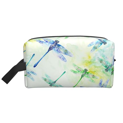 Kosmetiktasche mit Libellenmotiv in Aquarellfarbe für Damen, Bunte Schminktasche, tragbare Toilettentasche, Reisezubehör, Geschenk von KWQDOZF