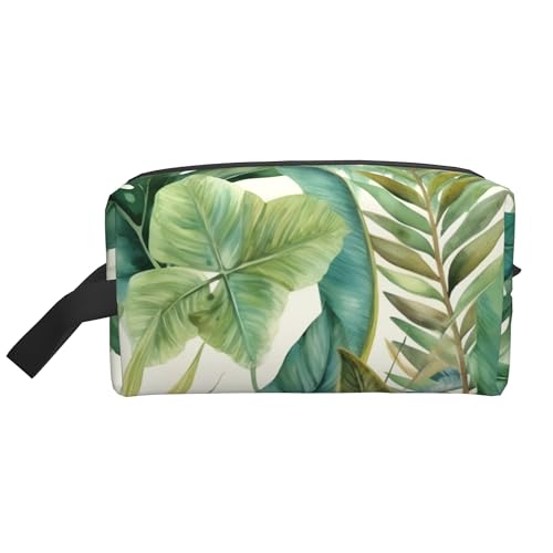 Kosmetiktasche mit Palmenblättern in Aquarellfarbe für Damen, Tropische Dschungel-Make-up-Tasche, tragbare Toiletten-Organizer-Tasche, Reisezubehör, Geschenk von KWQDOZF