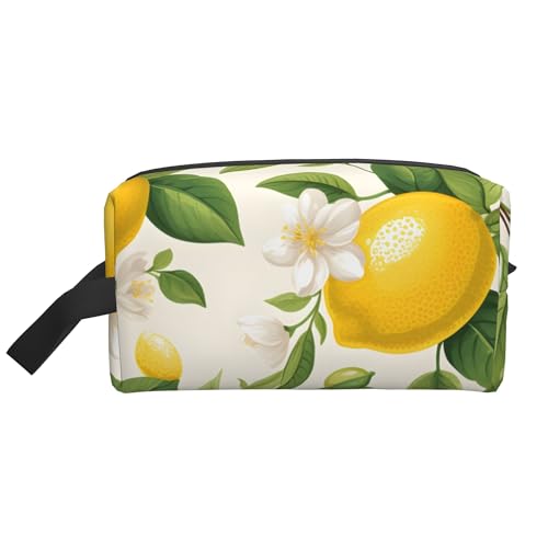 Kosmetiktasche mit Zitronenblütenblättern für Damen, Sommerfrucht-Make-up-Tasche, tragbare Toiletten-Organizer-Tasche, Reisezubehör, Geschenk von KWQDOZF