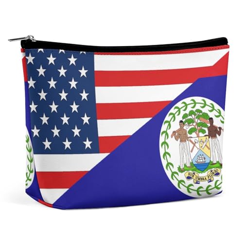 Kosmetiktasche mit amerikanischer Flagge und Belize-Flagge, tragbare Reise-Make-up-Tasche, Kulturbeutel mit großer Kapazität, Aufbewahrungstaschen für Damen, 3 von KWQDOZF