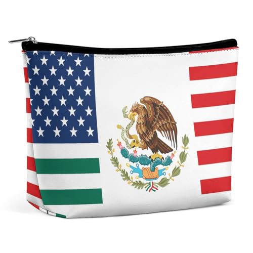 Kosmetiktasche mit amerikanischer Mexiko-Flagge, tragbare Reise-Make-up-Tasche, Kulturbeutel mit großer Kapazität, Aufbewahrungstaschen für Damen, 3 von KWQDOZF