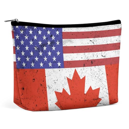 Kosmetiktasche mit halber Amerika- und halber Kanada-Flagge, tragbare Reise-Make-up-Tasche, Kulturbeutel mit großer Kapazität, Aufbewahrungstaschen für Damen, 3 von KWQDOZF