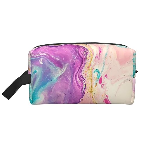 Kulturbeutel für die Reise mit Buntem Marmormuster, große Kapazität, Reise-Make-up-Tasche, tragbarer Kosmetik-Organizer, Aufbewahrungstasche für Damen und Herren von KWQDOZF