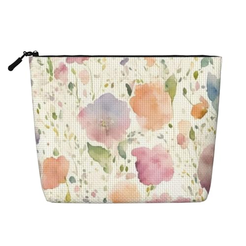 Lnk and Light Flowers Große Reise-Make-up-Tasche für Damen, wasserdichte, einlagige, tragbare Kosmetiktasche aus Hanfimitat mit Reißverschluss von KWQDOZF