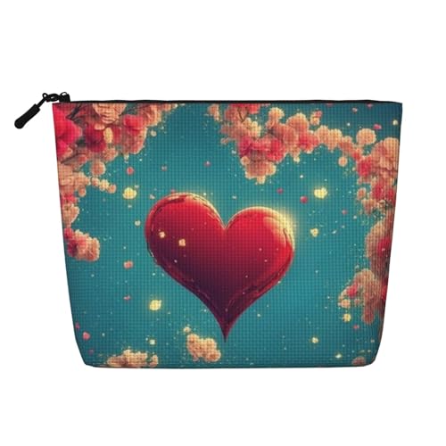 Love Guardian Valentinstag-Reise-Make-up-Tasche mit großer Kapazität für Frauen, wasserdichte, einlagige, tragbare Kosmetiktasche aus Hanfimitat mit Reißverschluss von KWQDOZF