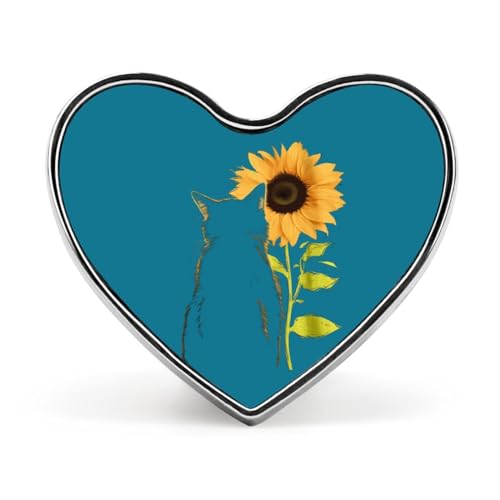 Lustige Anstecknadeln mit Sonnenblumen-Katzenmotiv, Herz-Knopf, Brosche, Abzeichen, Hut, Kleidung, Tasche, Schmuck für Männer und Frauen von KWQDOZF