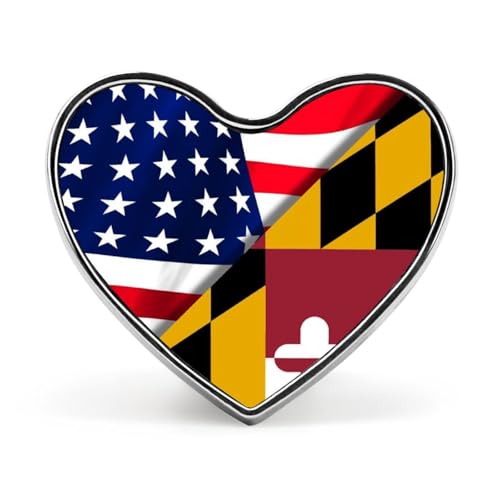 Lustige Anstecknadeln mit der Staatsflagge der USA und Maryland, herzförmiger Knopf, Brosche, Abzeichen, Anstecknadel, Hut, Kleidung, Schmuck für Männer und Frauen von KWQDOZF