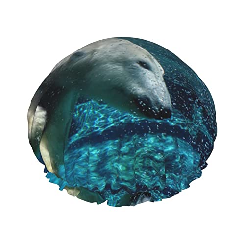 Lustige Duschhaube mit Seelöwen-Aufdruck, doppelte, wasserdichte Badehaube mit Gummiband für Damen von KWQDOZF